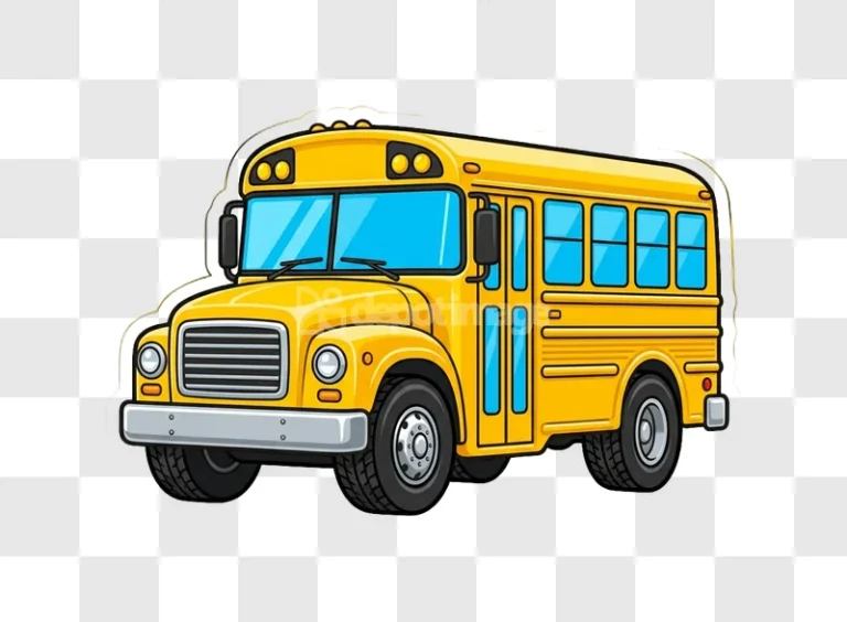 Yellow School Bus Transportation Cartoon Style