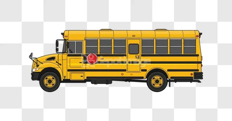 Yellow School Bus Vector Illustration side view cartoon style on black background