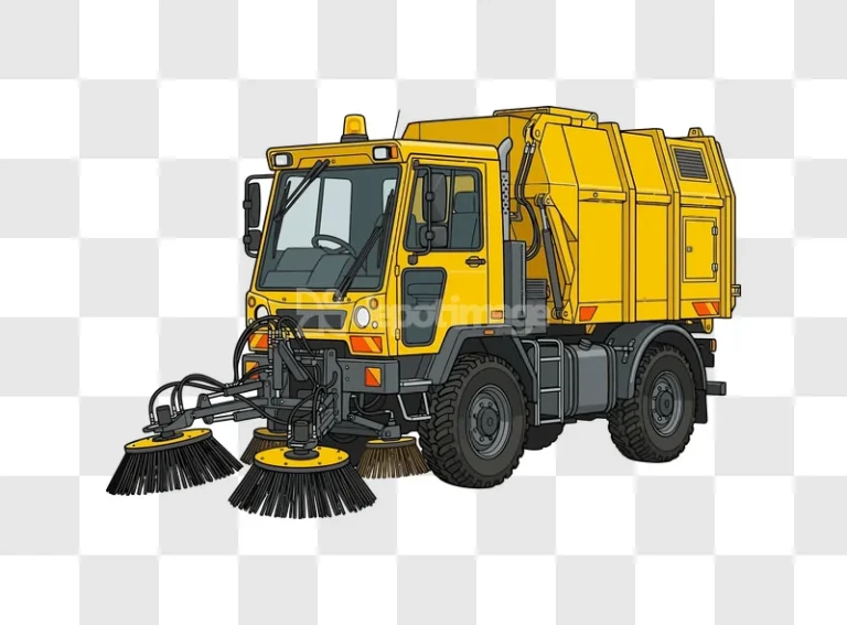 Yellow Street Sweeper Truck Cartoon Style vibrant yellow detailed illustration
