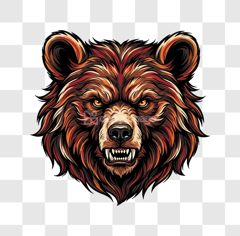 Aggressive Bear Face Vector Illustration fierce brown orange vector art