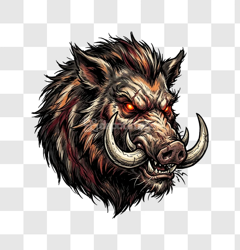 Aggressive Boar Head Glowing Eyes Illustration