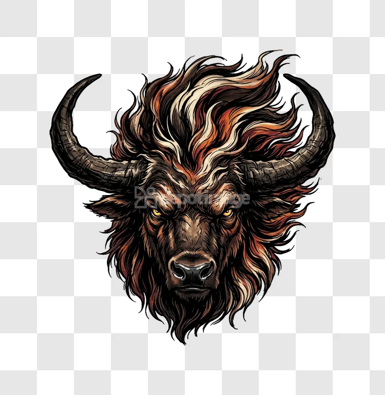 Aggressive Bull Head Illustration Detailed detailed dark art style