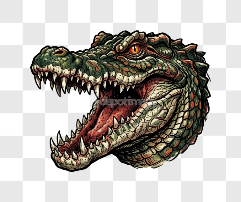 Aggressive Green Alligator Head Illustration