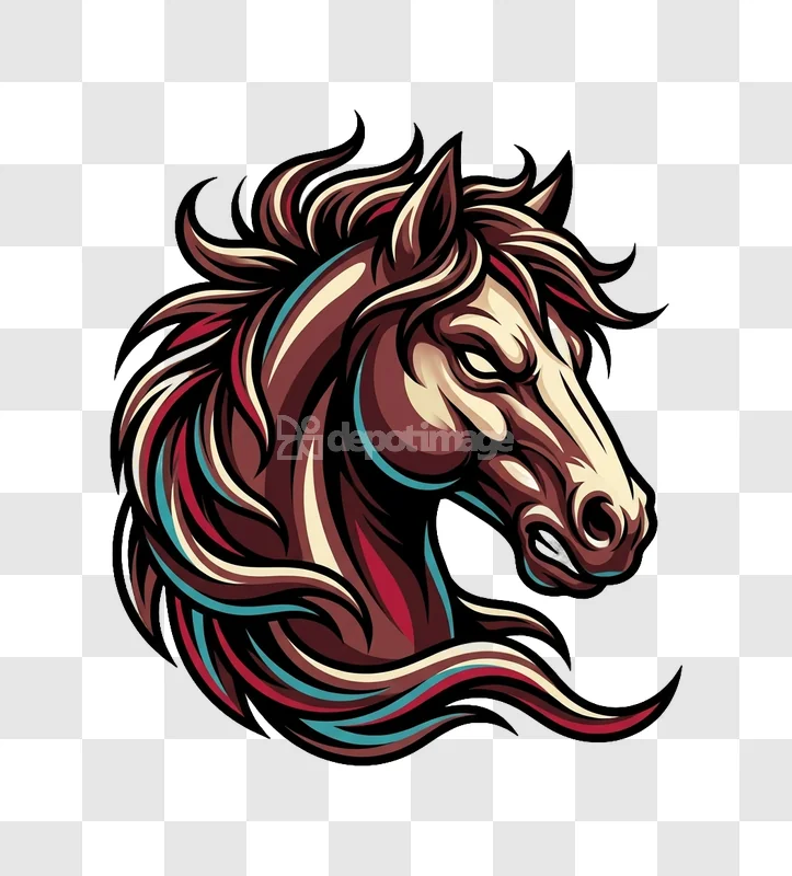 Aggressive Horse Head Mascot Logo Illustration