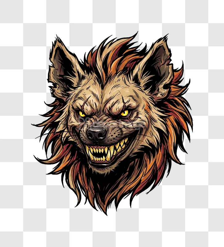 Aggressive Hyena Cartoon Head Fierce Yellow Eyes