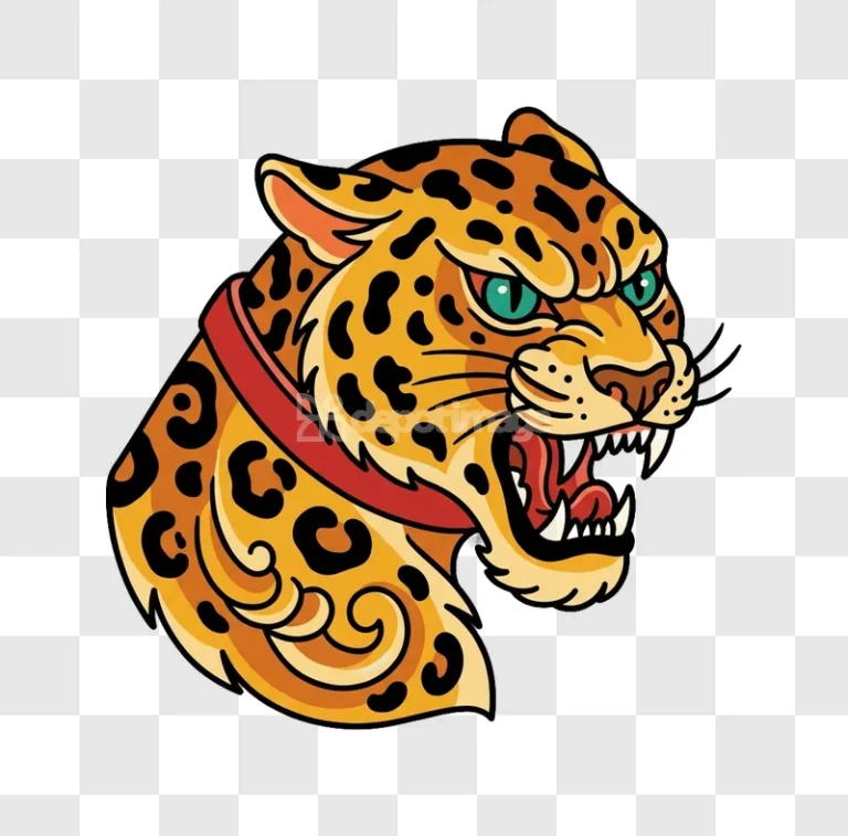 Aggressive Leopard Head Roaring Vector Illustration