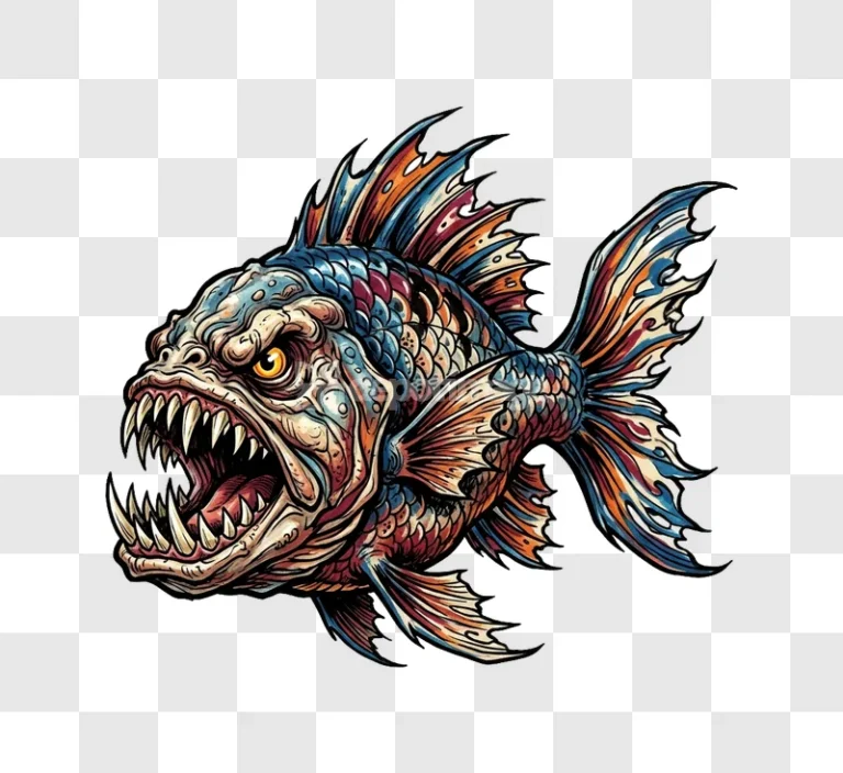 Aggressive Piranha Colorful Illustration Cartoon Style