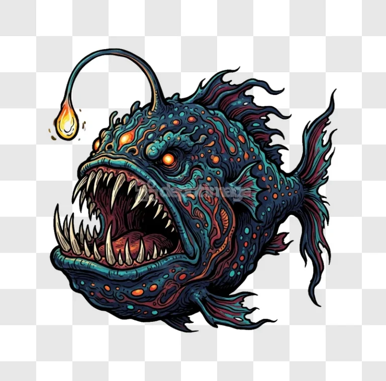 Anglerfish Cartoon Deep Sea Monster Illustration