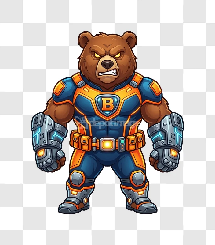 Angry Bear Superhero Suit Cartoon