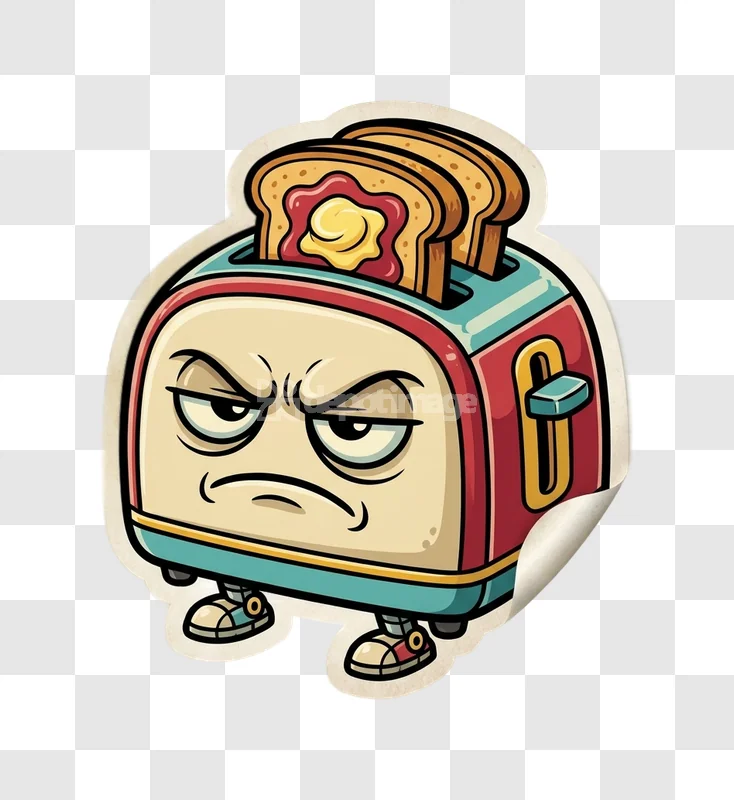 Angry Toaster Character Sticker Vector
