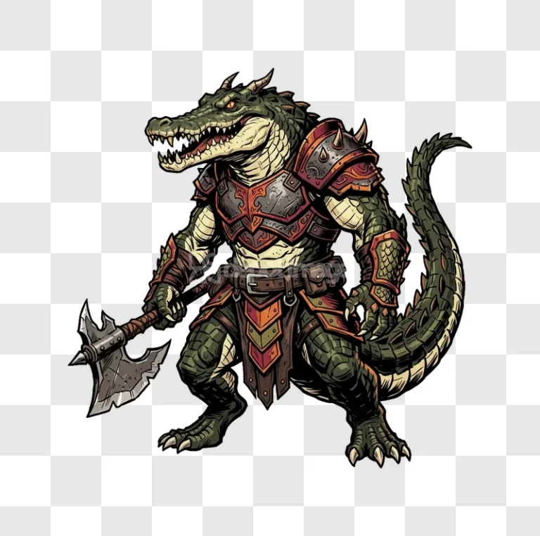 Armored Alligator Warrior Cartoon Axe
