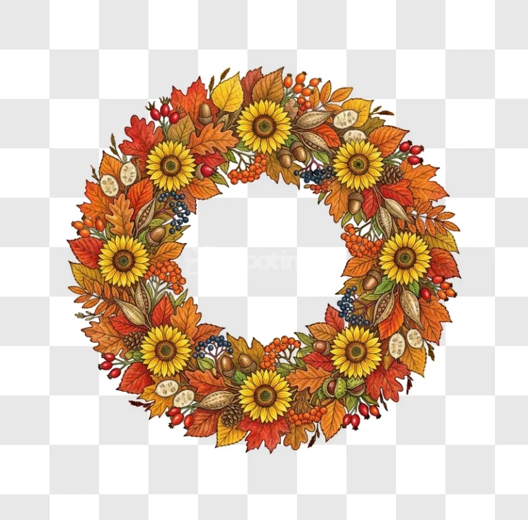 Autumn Sunflower Foliage Wreath Nature Art