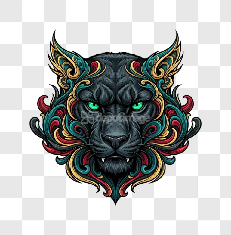 Black Panther Face Ornate Colorful Vector Art