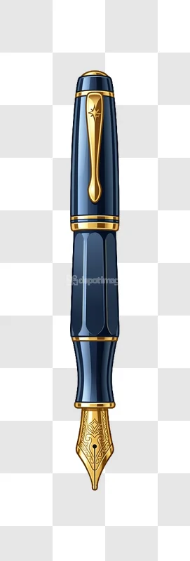 Blue Gold Ornate Fountain Pen Writing Art