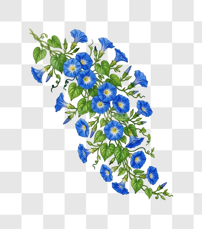 Blue Morning Glory Vine Flowers Foliage