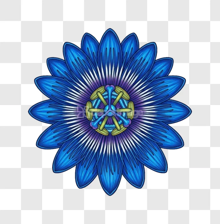 Blue Passion Flower Mandala Style Illustration