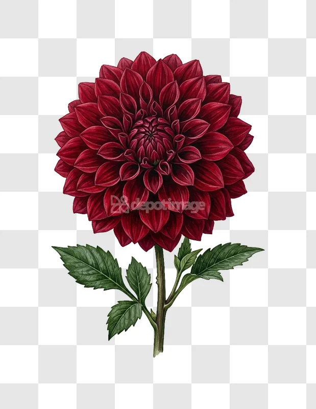 Botanical Red Dahlia Flower Illustration