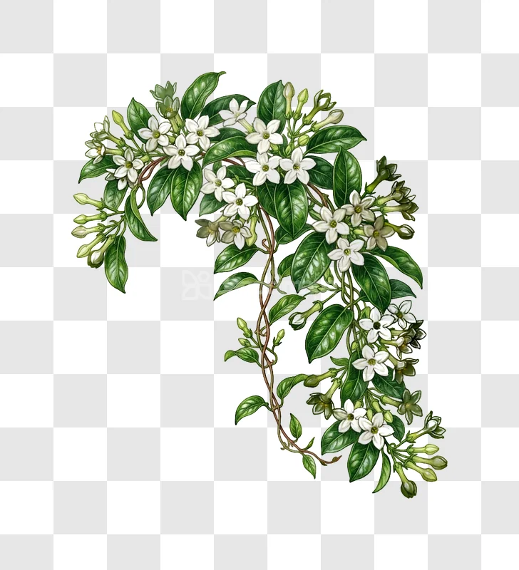Botanical Vine Jasmine Flowers Foliage