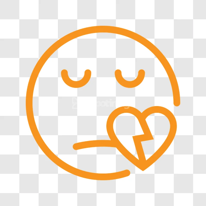 Broken Heart Sad Face Orange Outline Icon, simple orange outline on dark background