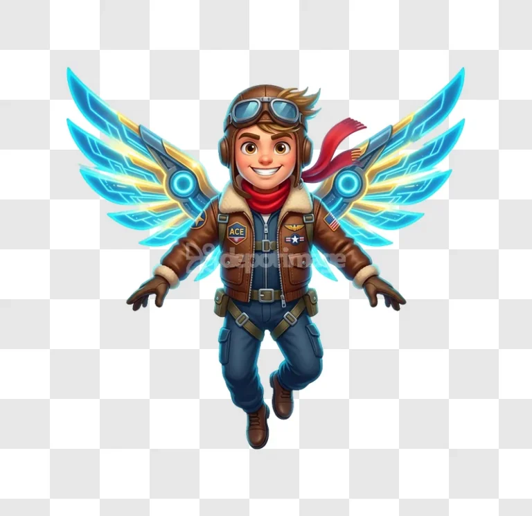 Cartoon Boy Pilot Goggles Glowing Wings