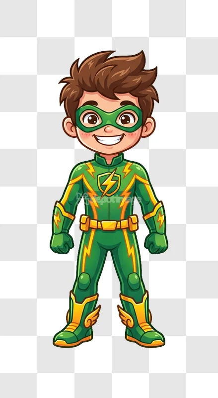 Cartoon Boy Superhero Green Costume