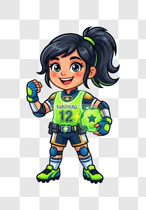 Cartoon Girl Soccer Player Green Jersey
