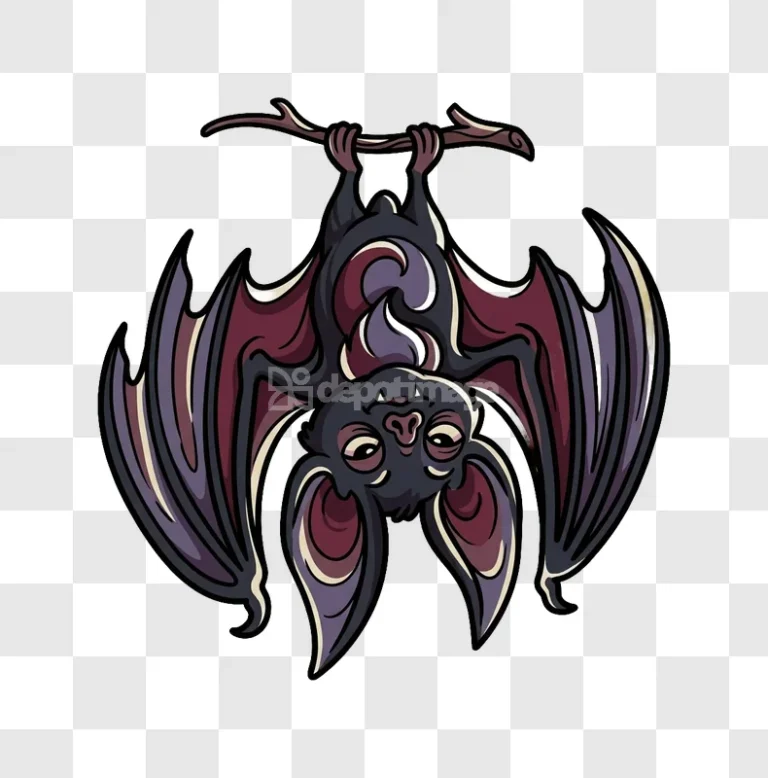 Cartoon Hanging Bat Dark Purple Red Wings