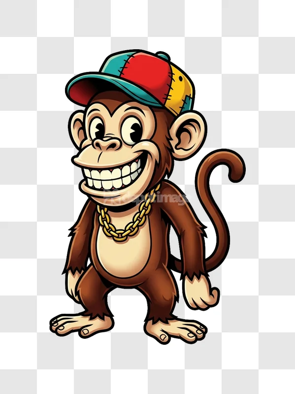 Cartoon Monkey Colorful Hat Gold Chain