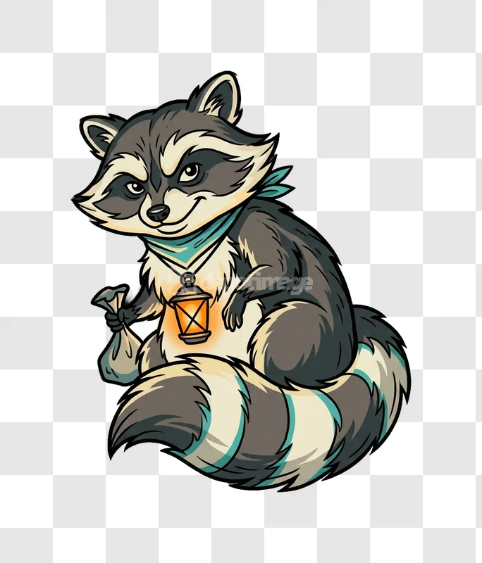 Cartoon Raccoon Lantern Bag Vector Art