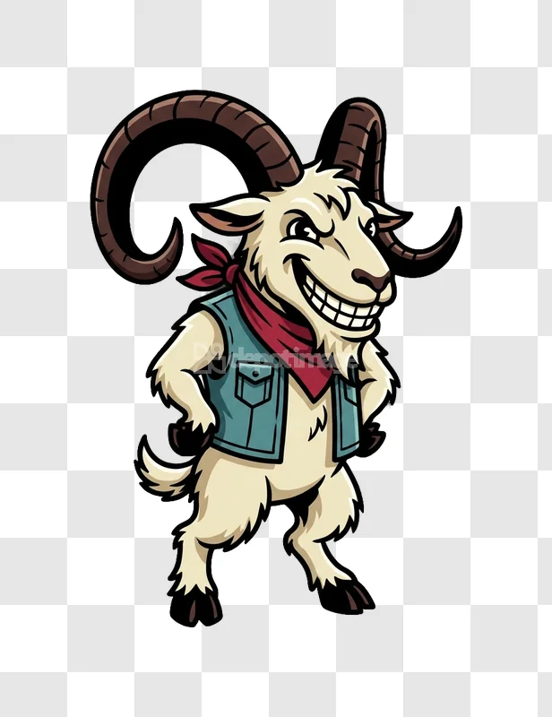 Cartoon Ram Mascot Cowboy Vest Grinning