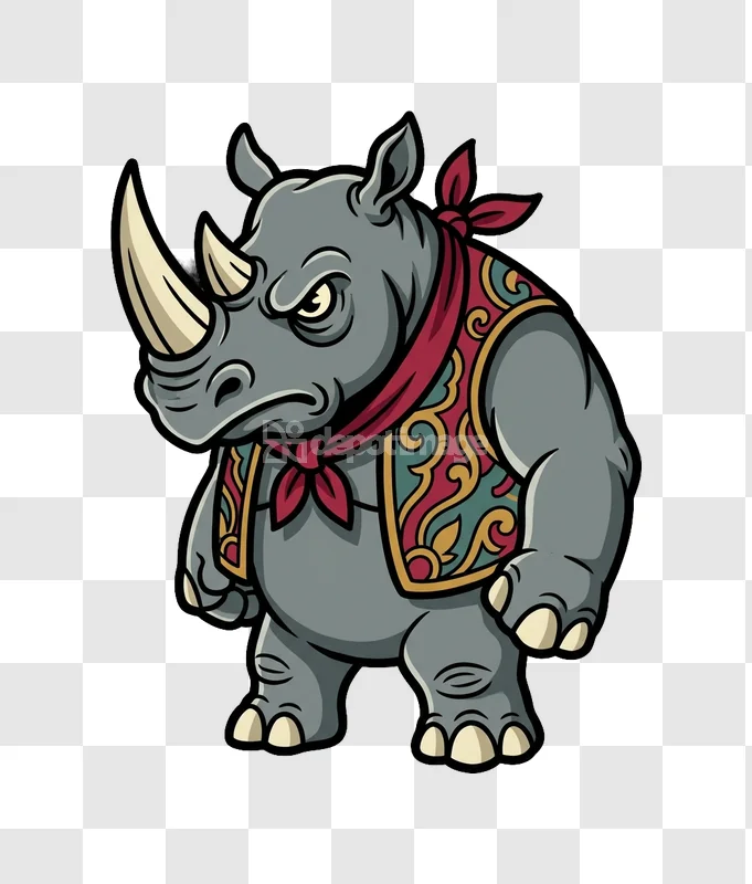 Cartoon Rhino Vest Red Bandana Illustration