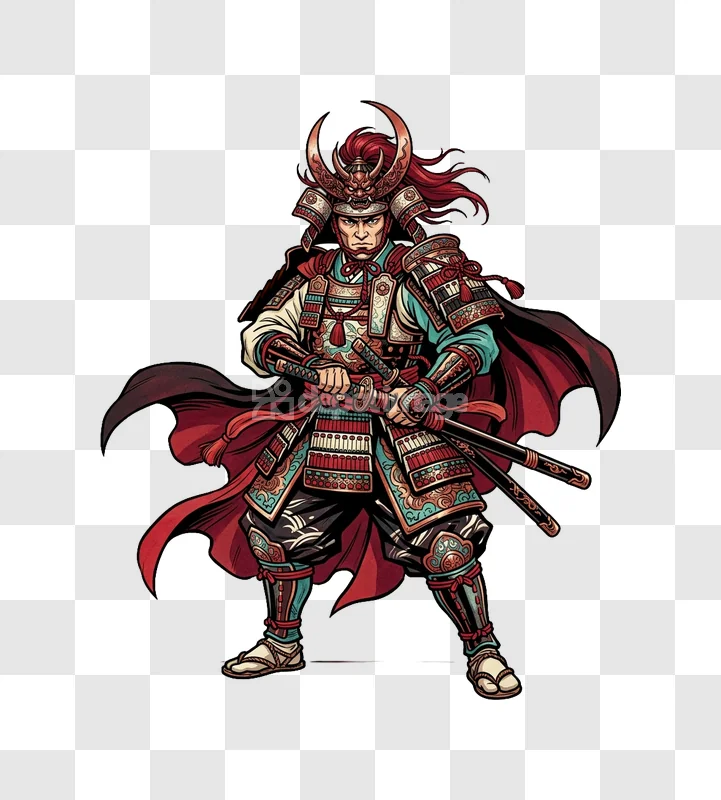 Cartoon Samurai Armor Sword Pose Illustration