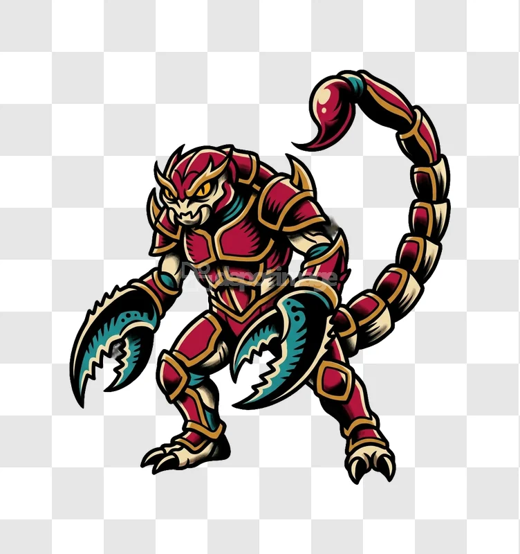 Cartoon Scorpion Creature Red Gold Armor