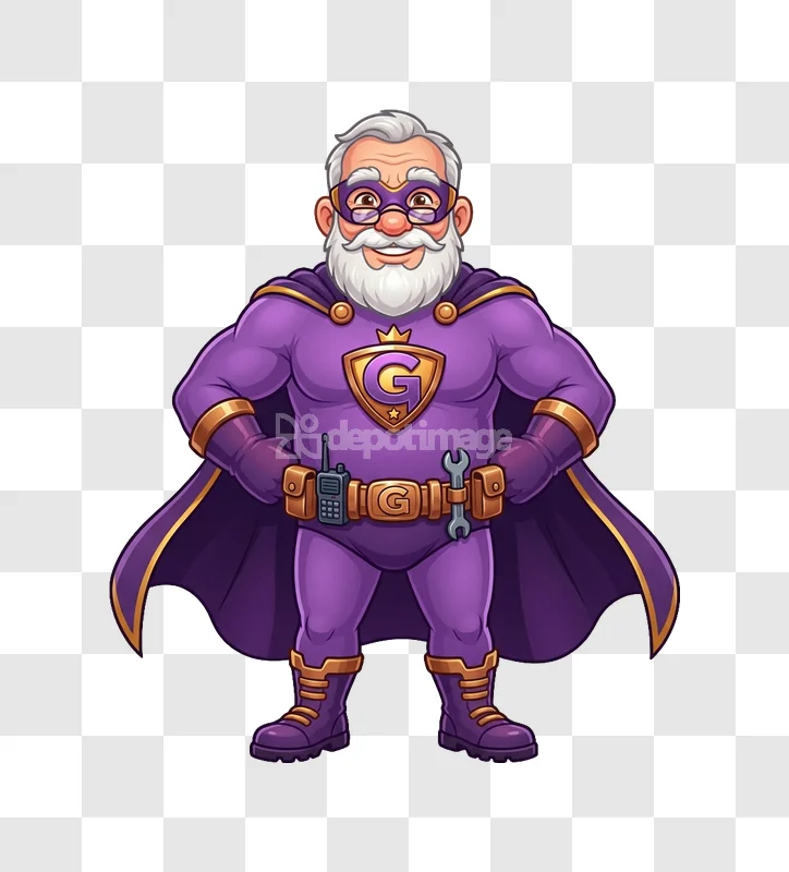 Cartoon Superhero Grandpa Purple Costume