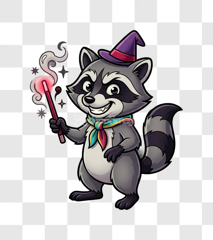 Cartoon Wizard Raccoon Magic Wand