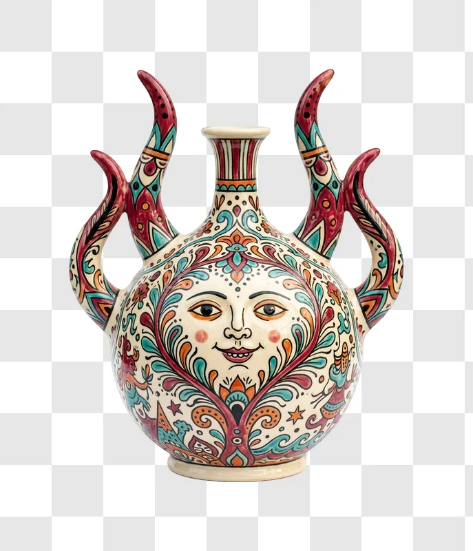 Ceramic Vase Human Face Floral Patterns