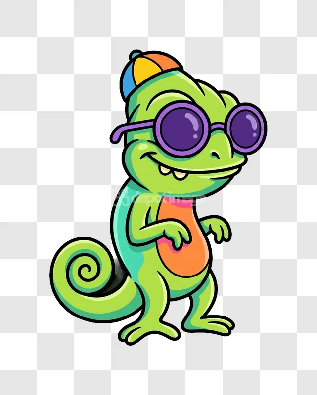 Chameleon Mascot Wearing Hat Sunglasses