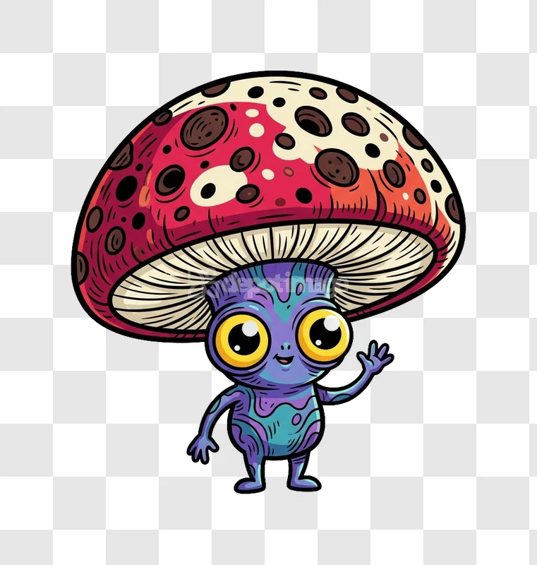 Chibi Mushroom Character Waving Cute Cartoon