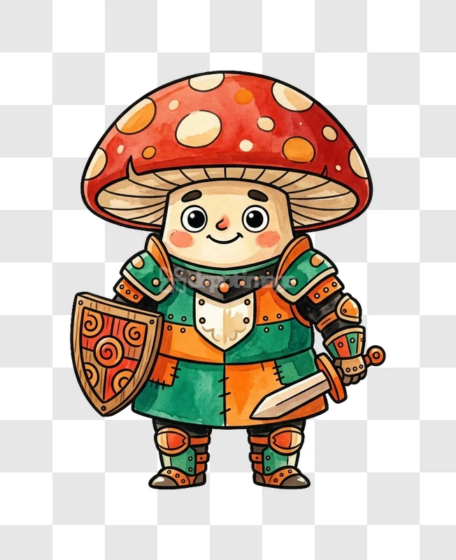 Chibi Mushroom Knight Cute Watercolor