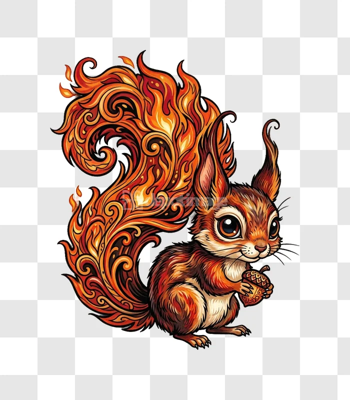Chibi Squirrel Fire Tail Cute Vector