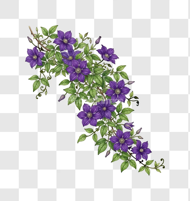 Clematis Purple Flowers Green Vines