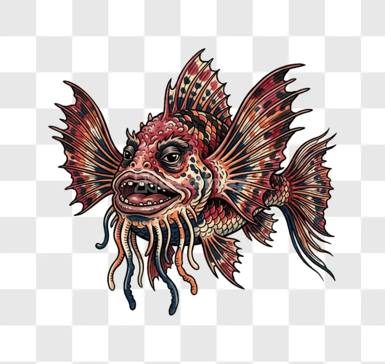 Colorful Anglerfish Tattoo Design Cartoon