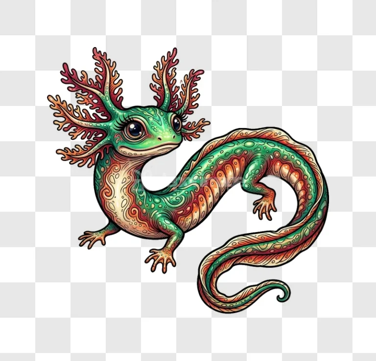 Colorful Axolotl Fantasy Creature Illustration