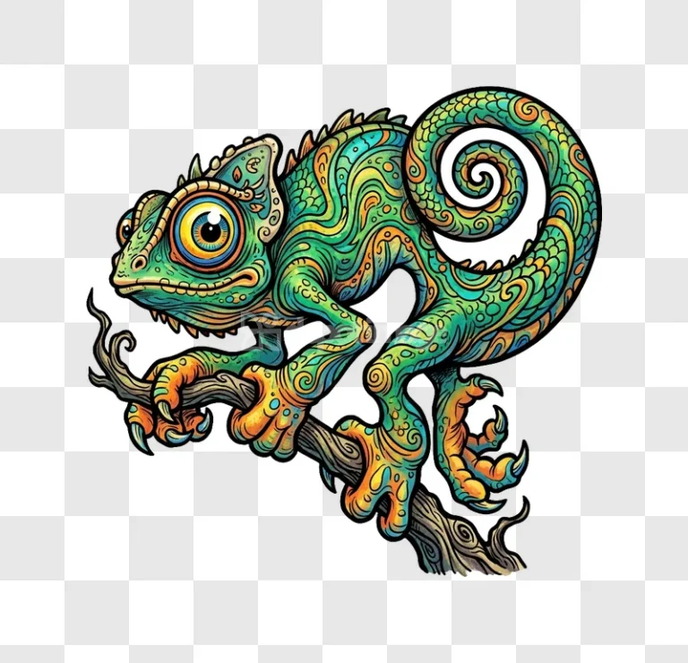 Colorful Chameleon Illustration Psychedelic Art Style