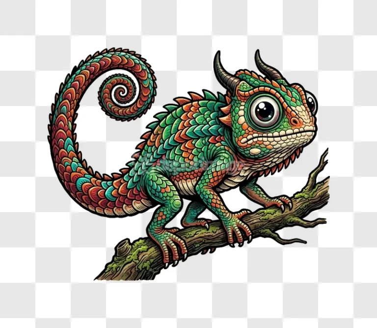 Colorful Chameleon Illustration Tree Branch