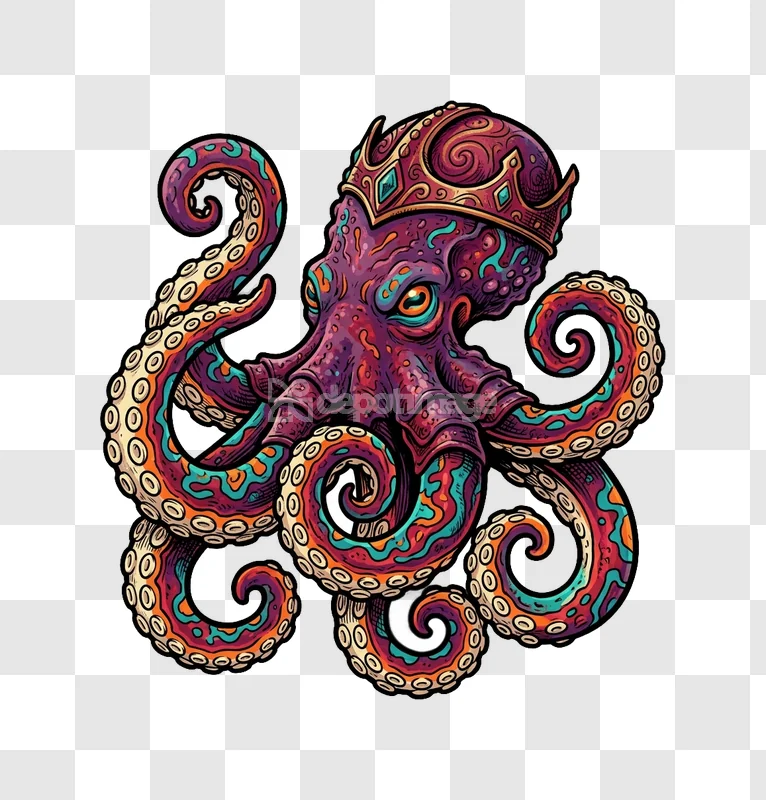 Colorful Crowned Octopus Vector Art Vibrant