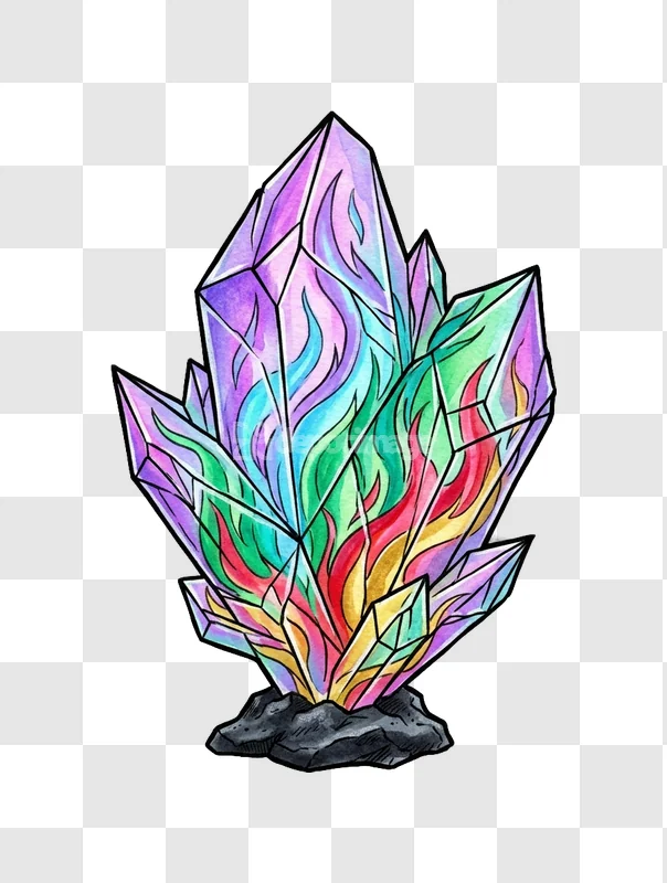 Colorful Crystal Glowing Flames Watercolor