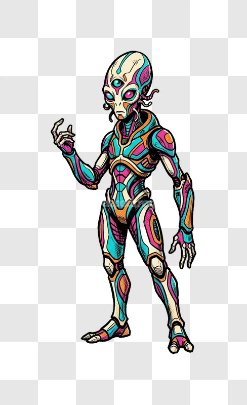 Colorful Cyberpunk Alien Illustration Standing Pose