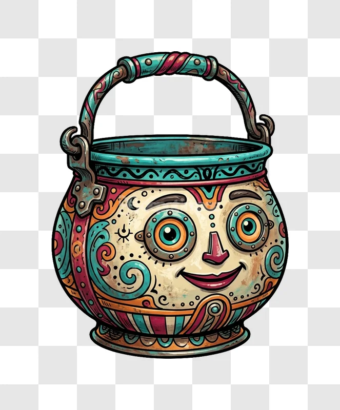 Colorful Decorative Happy Pot Cartoon Illustration