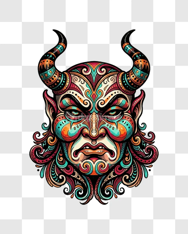 Colorful Demon Mask Ornate Patterns